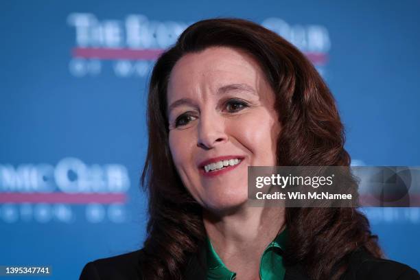 Kathy Warden, CEO and president of Northrop Grumman Corporation, answers questions during a public appearance May 4, 2022 in Washington, DC. Warden...