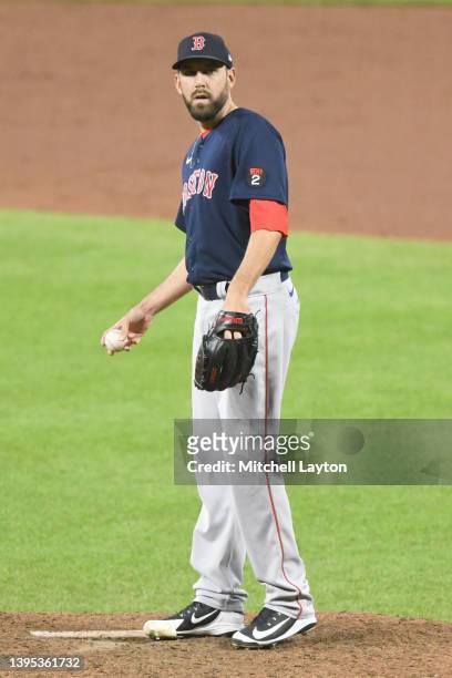 Matt Barnes of the Boston Red Sox pitches during a baseball game against the Baltimore Orioles at Oriole Park at Camden Yards on April 30, 2022 in...