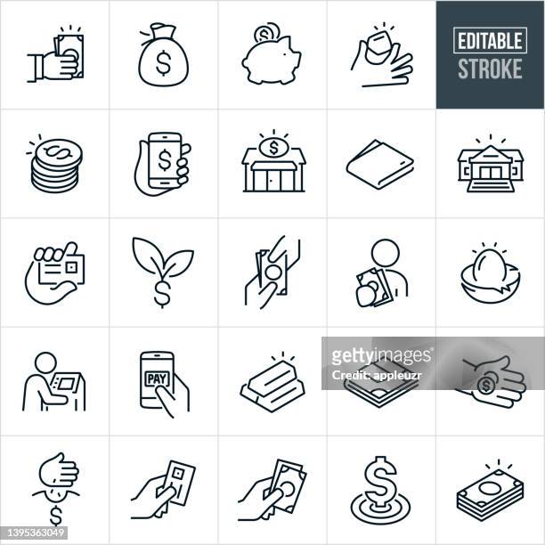 ilustrações de stock, clip art, desenhos animados e ícones de money thin line icons - editable stroke - mola de prender dinheiro
