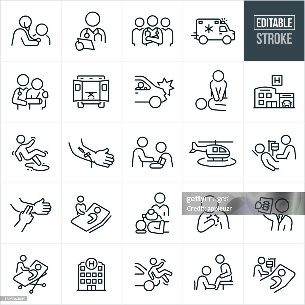 Emergency Care Thin Line Icons - Editable Stroke