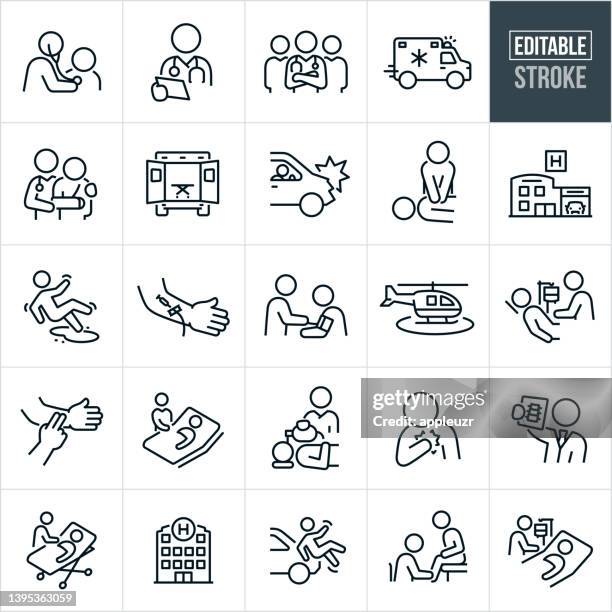 emergency care thin line icons - editable stroke - accidents and disasters 幅插畫檔、美工圖案、卡通及圖標