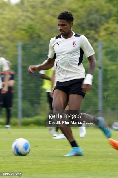 Emil Roback in action during an AC Milan U19 training session at Centro Sportivo Vismara on May 04, 2022 in Milan, Italy.