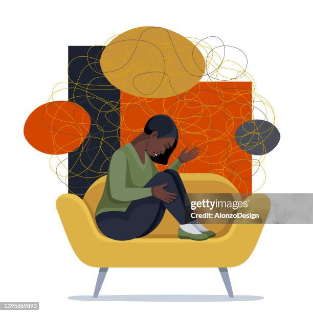 young depressed african female character. - psychologist stock illustrations