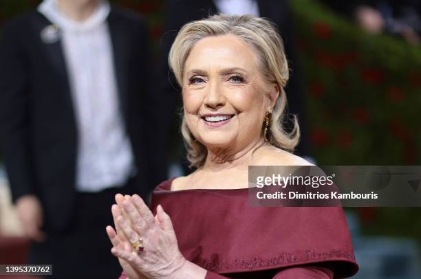 Hillary Clinton attends The 2022 Met Gala Celebrating "In America: An Anthology of Fashion" at The Metropolitan Museum of Art on May 02, 2022 in New...