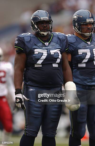 Tackle Floyd Womack of the Seattle Seahawks looks on during the game against the Arizona Cardinals during the game on September15, 2002 at Seahawks...