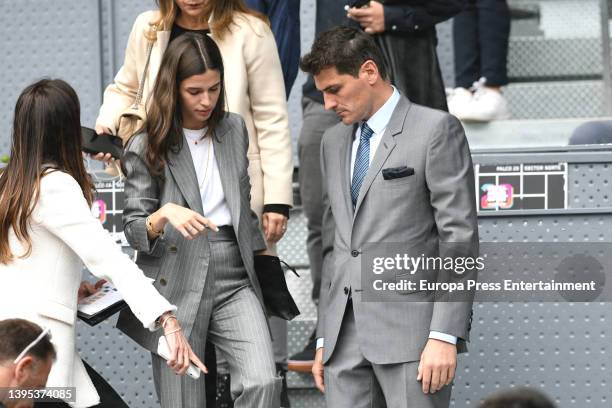 Iker Casillas and Sandra Gago attend Rafael Nadal's match against Miomir Kecmanovic at the Mutua Madrid Open, on May 4 in Madrid, Spain.