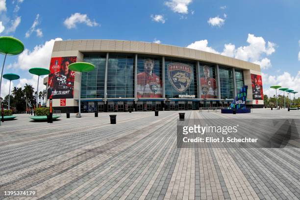 The exterior of the FLA Live Arena prior to the Florida Panthers hosting the Washington Capitals in Game One of the First Round of the 2022 Stanley...