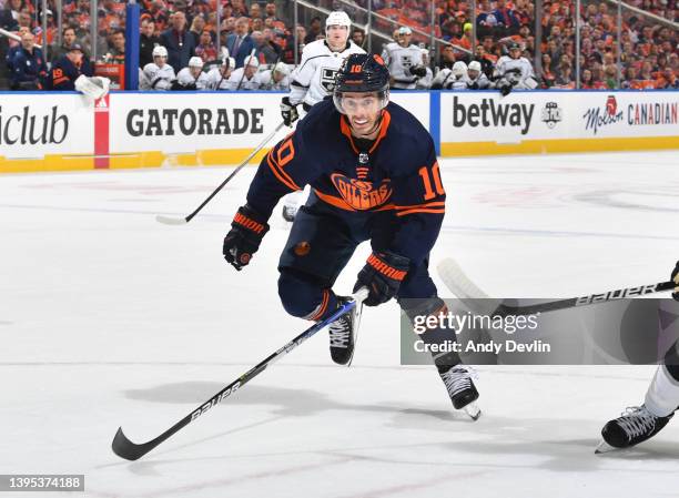 Derek Ryan of the Edmonton Oilers skates during Game One of the First Round of the 2022 Stanley Cup Playoffs against the Los Angeles Kings on May 2,...