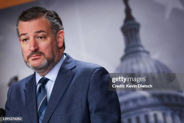 Sen. Ted Cruz speaks on the economy during a news conference at the U.S. Capitol on May 04, 2022 in Washington, DC. The group of Senators spoke out...