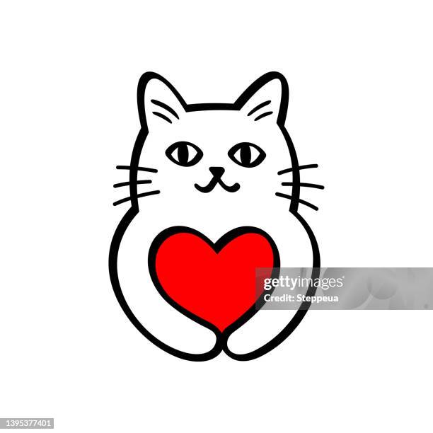 stockillustraties, clipart, cartoons en iconen met cat with heart - feline