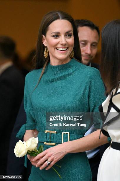 Catherine, Duchess of Cambridge departs after presenting The Queen Elizabeth II Award for British Design at the Design Museum on May 04, 2022 in...