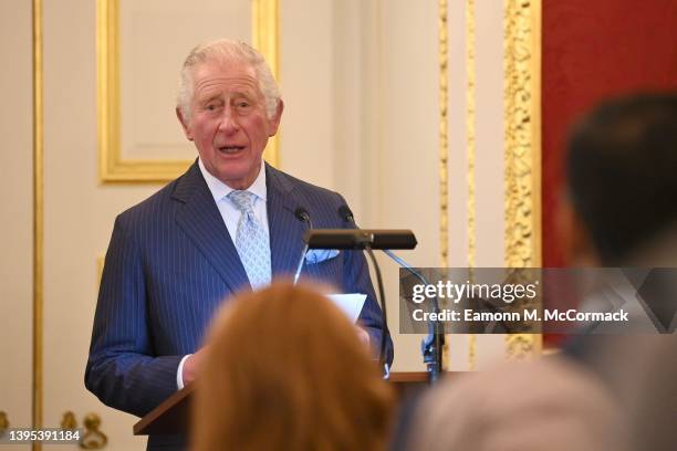 Prince Charles, Prince of Wales speaks on stage during The National Pharmacy Association Reception at St James's Palace on May 04, 2022 in London,...
