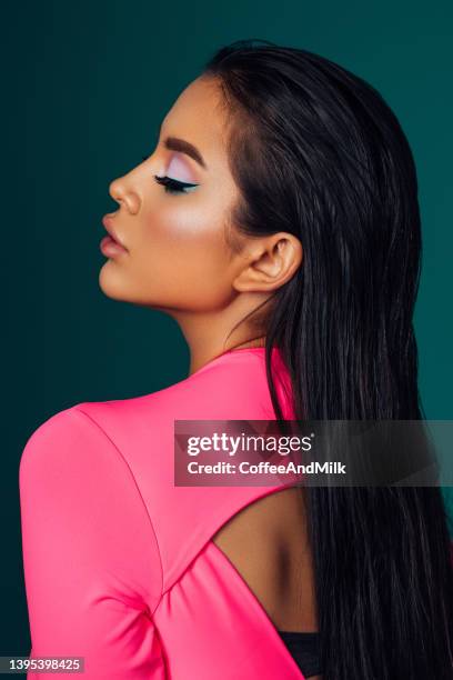 beautiful woman with bright make-up - stage make up stock pictures, royalty-free photos & images