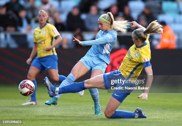 Chloe Kelly of Manchester City shoots and misses during the Barclays FA Women's Super League match between Manchester City Women and Birmingham City...