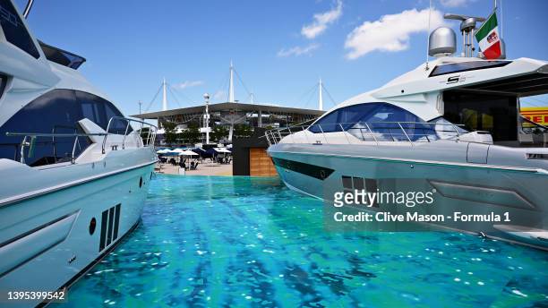 General view of boats at the circuit during previews ahead of the F1 Grand Prix of Miami at the Miami International Autodrome on May 04, 2022 in...
