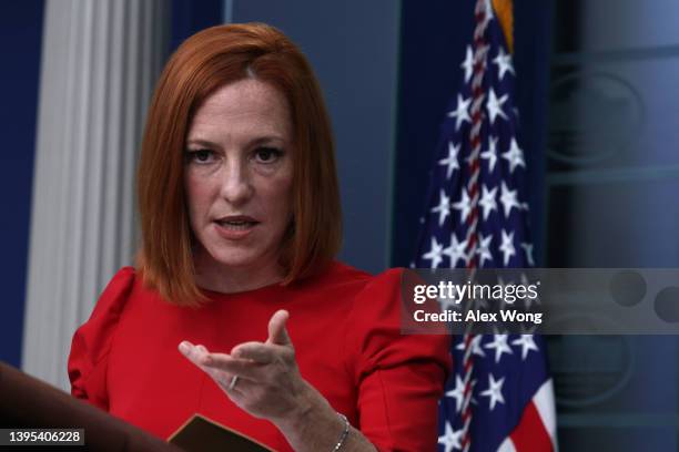 White House Press Secretary Jen Psaki speaks during a White House daily press briefing at the James Brady Press Briefing Room at the White House on...