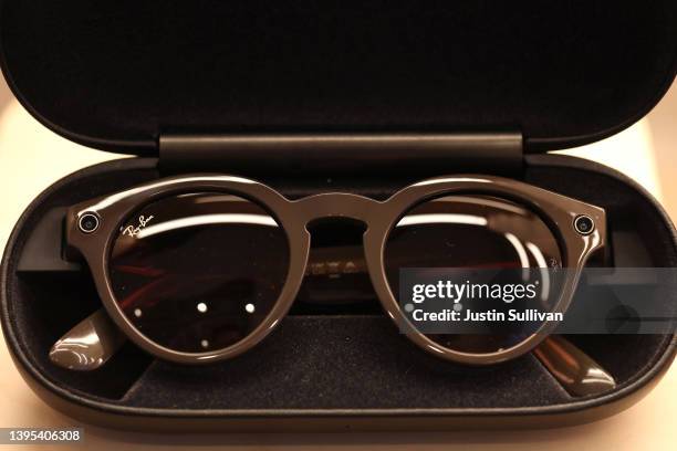 Ray-Ban Smart Glasses are displayed during a media preview at the new Meta Store on May 04, 2022 in Burlingame, California. Meta is set to open its...