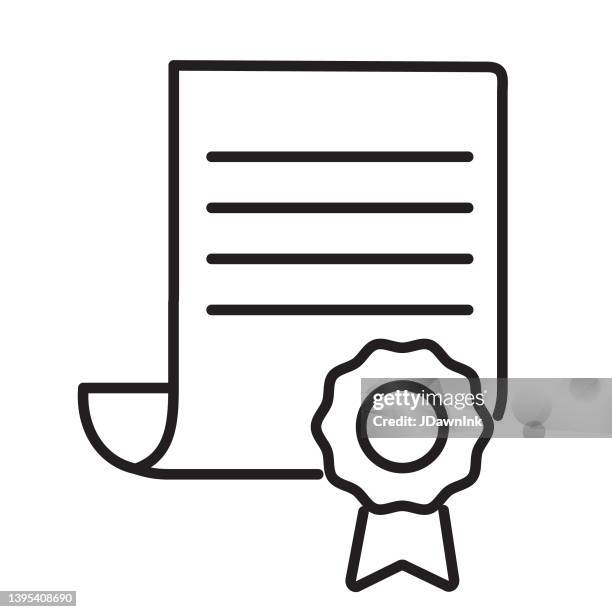 stockillustraties, clipart, cartoons en iconen met human resources diploma or job qualifications certificate thin line icon - editable stroke - certificaatpictogram