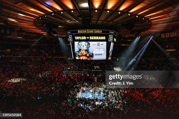 Sold out crowd at Madison Square Garden erupts before the start of Katie Taylor of Ireland and Amanda Serrano of Puerto Rico world lightweight...