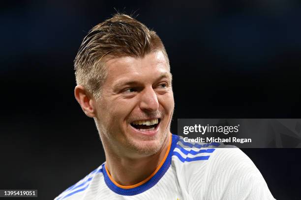 Toni Kroos of Real Madrid celebrates their side's victory and progression to the UEFA Champions League Final after the UEFA Champions League Semi...