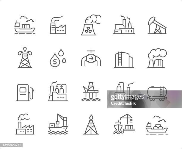 industry icon set. editable stroke weight. pixel perfect icons. - plant stock illustrations