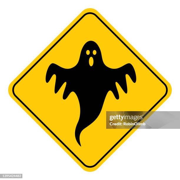 spooky ghost road sign - ghost stock illustrations