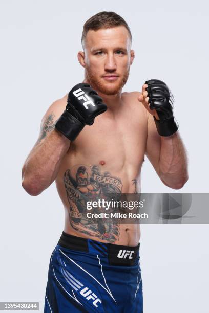 Justin Gaethje poses for a portrait during a UFC photo session on May 4, 2022 in Phoenix, Arizona.