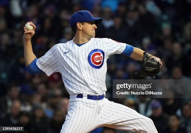 Kyle Hendricks of the Chicago Cubs throws a pitch during the fourth inning of a game against the Chicago White Sox at Wrigley Field on May 04, 2022...