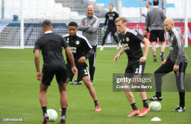 Coach of Feyernoord Rotterdam Arne Slot during practice on the eve of the UEFA Europa League Conference semi-final second leg match between Olympique...