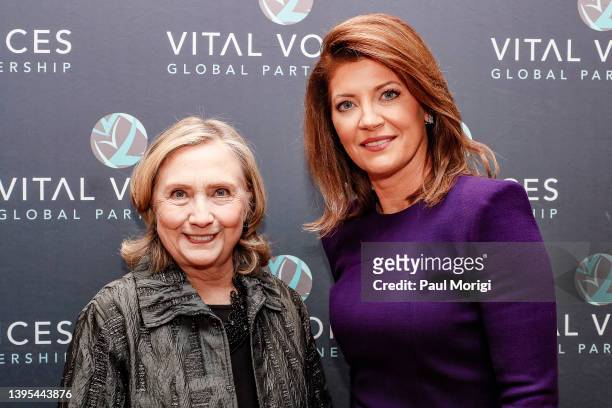 Former Secretary of State Hillary Clinton and Nora O'Donnell attend the Vital Voices Global Headquarters for Women's Leadership grand opening on May...