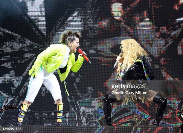 Alejandra Guzman and Paulina Rubio perform in concert on the "Perrisimas Tour" at HEB Center on May 04, 2022 in Cedar Park, Texas.