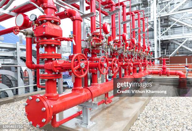 fire fighting systems and pipe, water sprinkler and fire alarm system, water sprinkler control system, red generator pump for water sprinkler piping,water valve. - fire hydrant stock-fotos und bilder