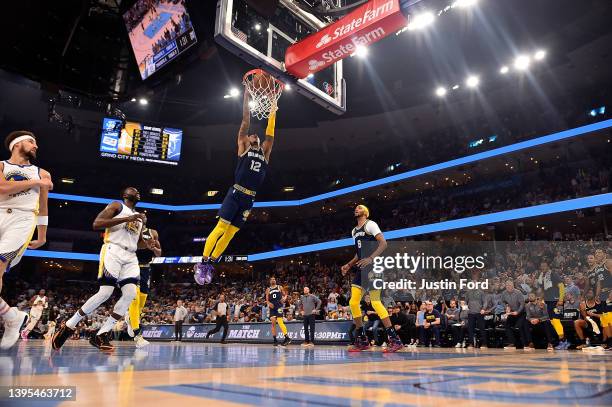 Ja Morant of the Memphis Grizzlies dunks against the Golden State Warriors during Game Two of the Western Conference Semifinals of the NBA Playoffs...