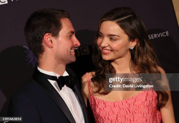 Snap CEO Evan Spiegel and Miranda Kerr attend the Berggruen Prize Gala at Berggruen Hearst Estate on May 04, 2022 in Beverly Hills, California.