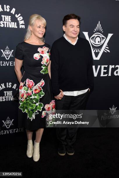 Kelly Tisdale and Mike Myers attend NETFLIX IS A JOKE PRESENTS - Pentaverate Premiere + After Party on May 04, 2022 in Los Angeles, California.