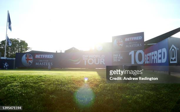 The 10th tee is pictured ahead of the first round of the Betfred British Masters hosted by Danny Willett at The Belfry on May 05, 2022 in Sutton...