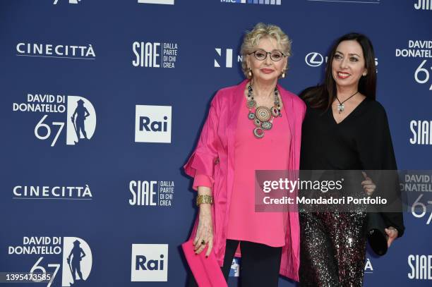 Italian presenter Enrica Bonaccorti with her daughter Verdiana Pettinari during the red carpet of the 67th edition of the David di Donatello at...