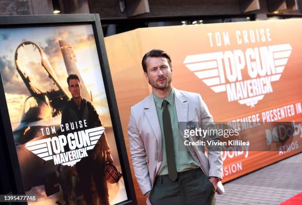 Glen Powell attends the Global Premiere of "Top Gun: Maverick" on May 04, 2022 in San Diego, California.