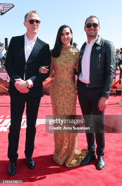 Paul Bettany, Jennifer Connelly, and Kai Dugan attend the Global Premiere of "Top Gun: Maverick" on May 04, 2022 in San Diego, California.