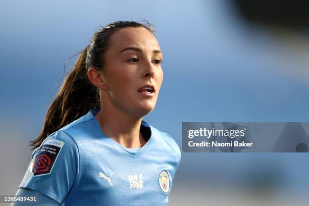 Caroline Weir of Manchester City reacts during the Barclays FA Women's Super League match between Manchester City Women and Birmingham City Women at...