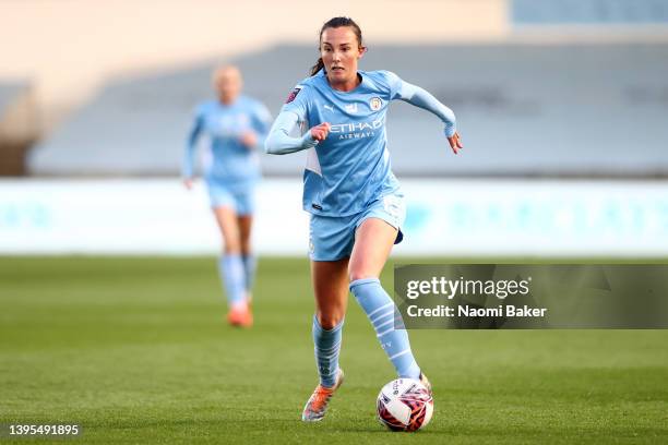 Caroline Weir of Manchester City controls the ball during the Barclays FA Women's Super League match between Manchester City Women and Birmingham...