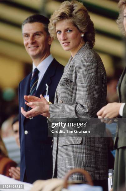 British Royal Diana, Princess of Wales wearing a Glen Plaid blazer, attends Burghley Horse Trials at Burghley House near Stamford, Lincolnshire,...