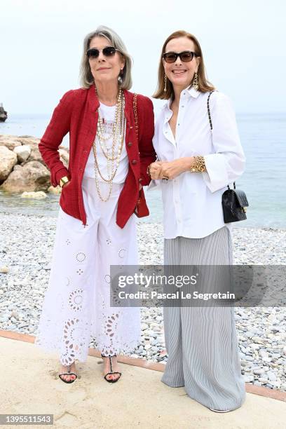 Caroline of Hanover and Carole Bouquet attend the Chanel Cruise 2023 Collection on May 05, 2022 in Monte-Carlo, Monaco.