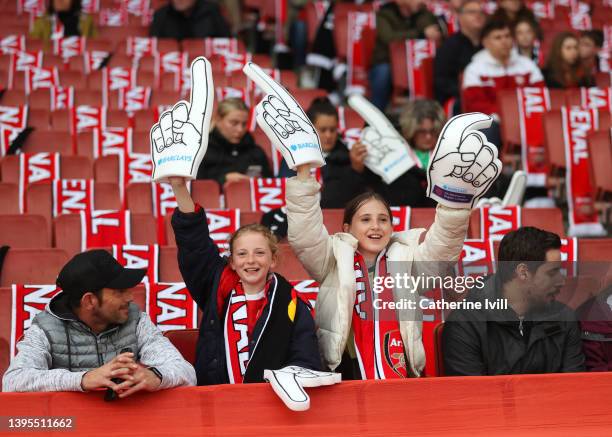 Fans of Arsenal during the Barclays FA Women's Super League match between Arsenal Women and Tottenham Hotspur Women at Emirates Stadium on May 04,...