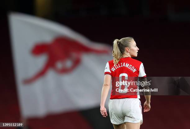 Leah Williamson of Arsenal during the Barclays FA Women's Super League match between Arsenal Women and Tottenham Hotspur Women at Emirates Stadium on...