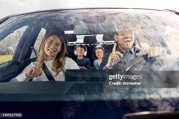 happy family going on a vacation by car. - family inside car bildbanksfoton och bilder