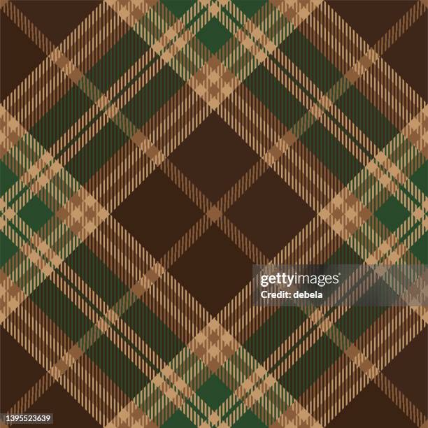 brown and green argyle tartan plaid pattern fabric swatch - argyle stock illustrations