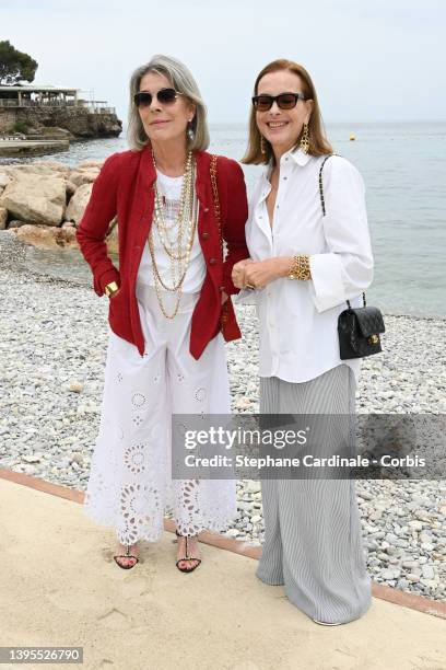 Caroline of Hanover and Carole Bouquet attend the Chanel Cruise 2023 Collection on May 05, 2022 in Monte-Carlo, Monaco.