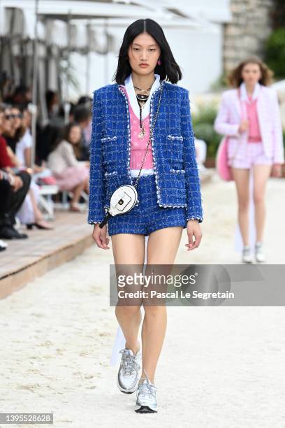 Model walks the runway during the Chanel Cruise 2023 Collection on May 05, 2022 in Monte-Carlo, Monaco.