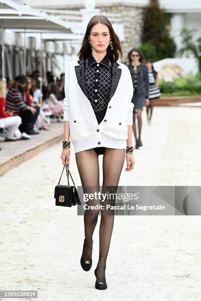 Model walks the runway during the Chanel Cruise 2023 Collection on May 05, 2022 in Monte-Carlo, Monaco.